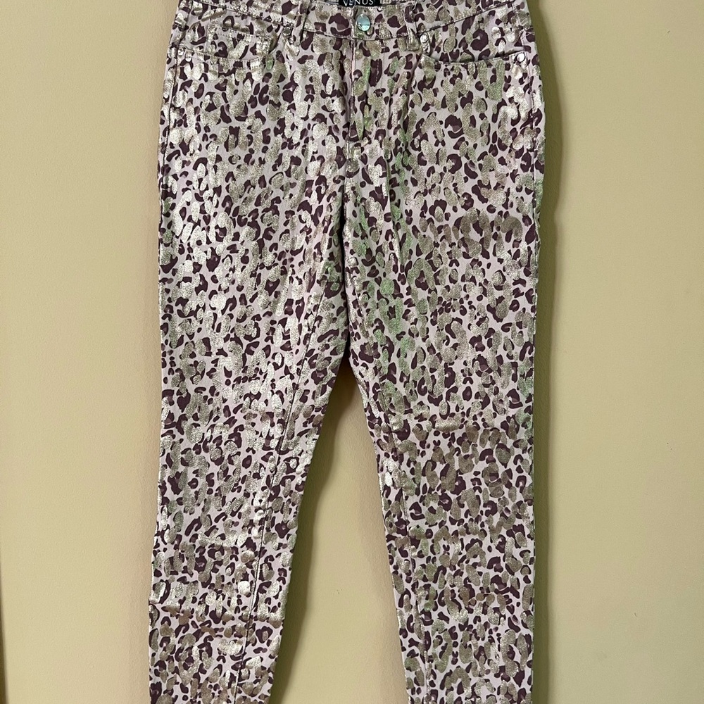 Venus Metallic Detail Leopard Print Jeans